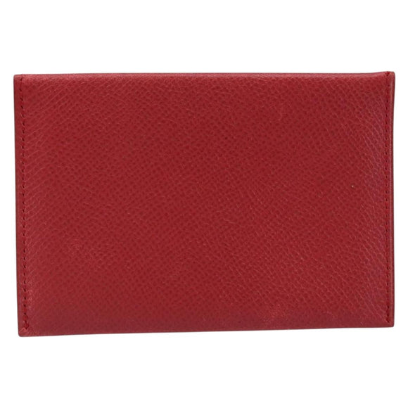 HERMES Card Case Leather Red Auth 172579