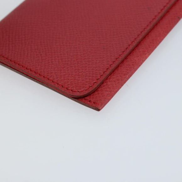 HERMES Card Case Leather Red Auth 172579
