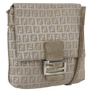 FENDI Zucchino Canvas Mamma Baguette Shoulder Bag Silver Auth 172589-1