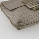 FENDI Zucchino Canvas Mamma Baguette Shoulder Bag Silver Auth 172589-14