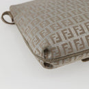 FENDI Zucchino Canvas Mamma Baguette Shoulder Bag Silver Auth 172589-16