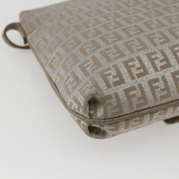 FENDI Zucchino Canvas Mamma Baguette Shoulder Bag Silver Auth 172589