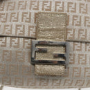 FENDI Zucchino Canvas Mamma Baguette Shoulder Bag Silver Auth 172589-17