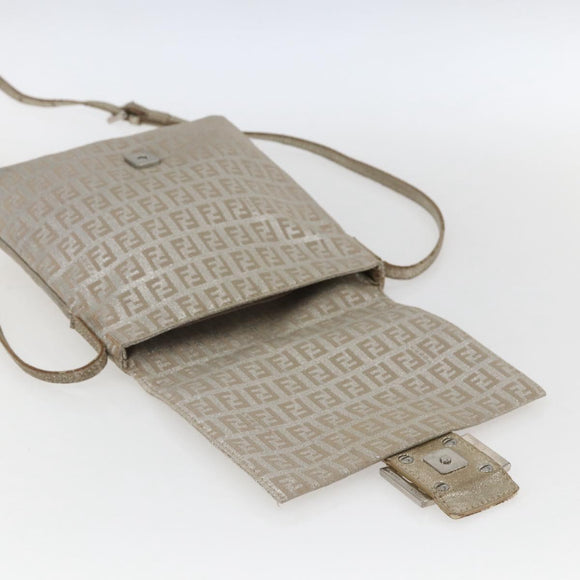FENDI Zucchino Canvas Mamma Baguette Shoulder Bag Silver Auth 172589
