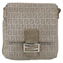 FENDI Zucchino Canvas Mamma Baguette Shoulder Bag Silver Auth 172589-13