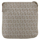 FENDI Zucchino Canvas Mamma Baguette Shoulder Bag Silver Auth 172589-2
