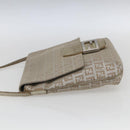 FENDI Zucchino Canvas Mamma Baguette Shoulder Bag Silver Auth 172589-3