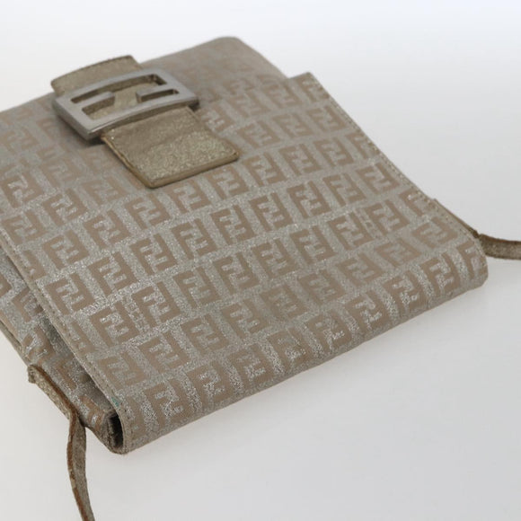 FENDI Zucchino Canvas Mamma Baguette Shoulder Bag Silver Auth 172589