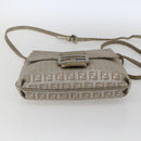 FENDI Zucchino Canvas Mamma Baguette Shoulder Bag Silver Auth 172589-5