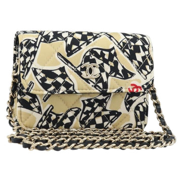 CHANEL Chain Mini Matelasse 12 Shoulder Bag Satin Beige Gold CC Auth 172590SAM