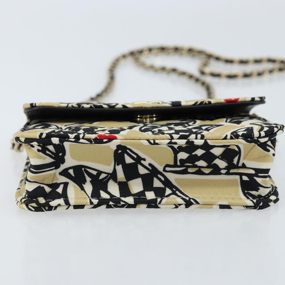 CHANEL Chain Mini Matelasse 12 Shoulder Bag Satin Beige Gold CC Auth 172590SAM