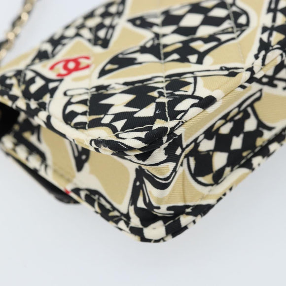 CHANEL Chain Mini Matelasse 12 Shoulder Bag Satin Beige Gold CC Auth 172590SAM