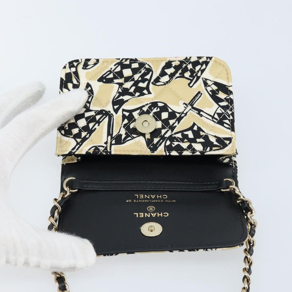 CHANEL Chain Mini Matelasse 12 Shoulder Bag Satin Beige Gold CC Auth 172590SAM