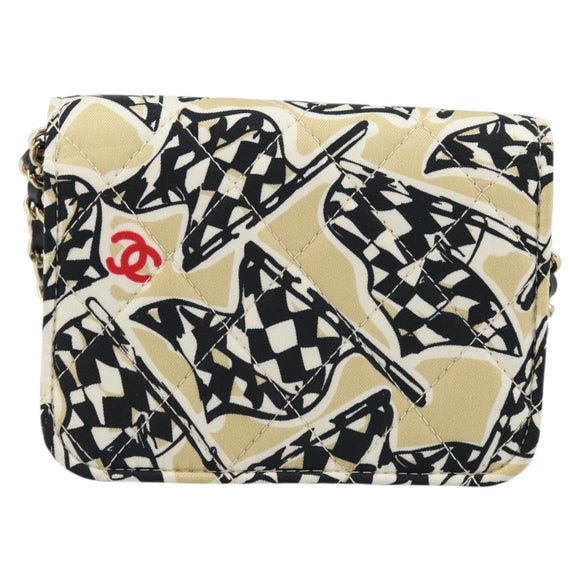CHANEL Chain Mini Matelasse 12 Shoulder Bag Satin Beige Gold CC Auth 172590SAM