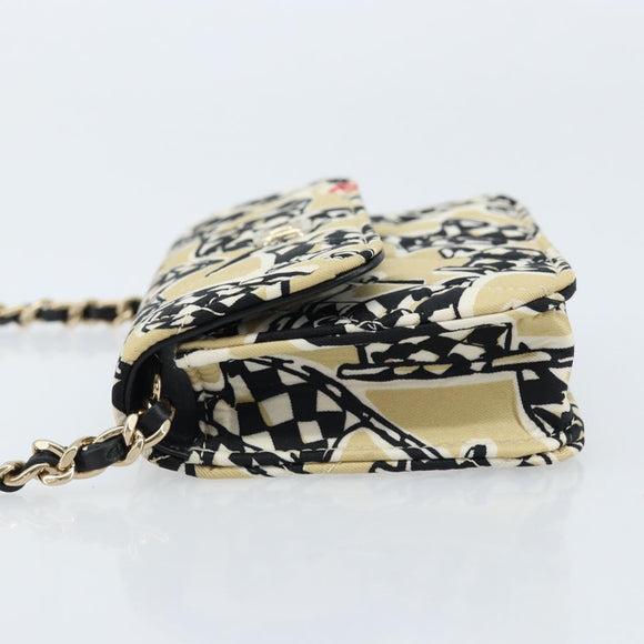 CHANEL Chain Mini Matelasse 12 Shoulder Bag Satin Beige Gold CC Auth 172590SAM