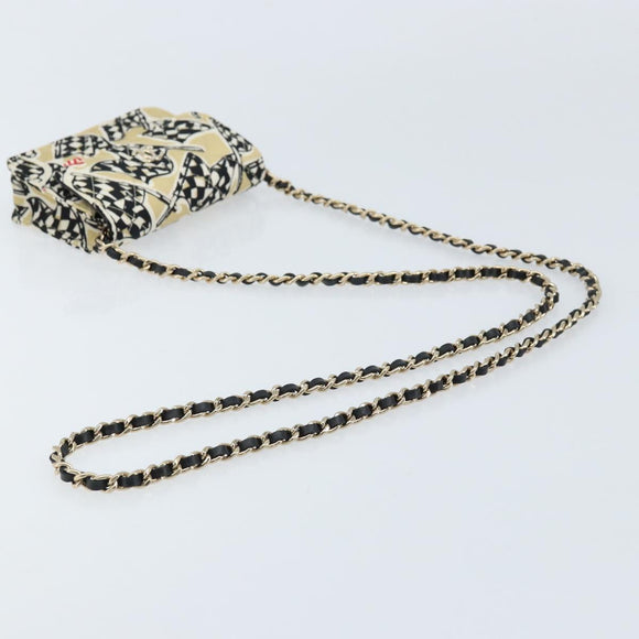 CHANEL Chain Mini Matelasse 12 Shoulder Bag Satin Beige Gold CC Auth 172590SAM