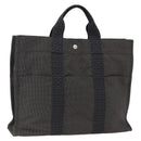 HERMES Her Line Tote MM Hand Bag Canvas Gray Silver Auth 172598-1