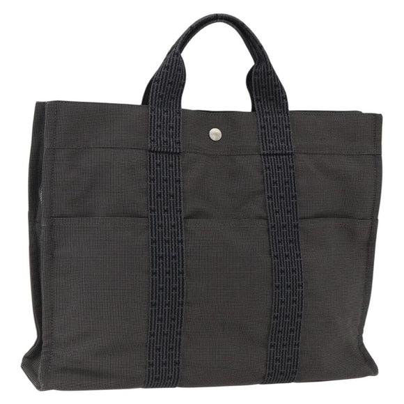HERMES Her Line Tote MM Hand Bag Canvas Gray Silver Auth 172598