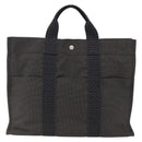HERMES Her Line Tote MM Hand Bag Canvas Gray Silver Auth 172598-13