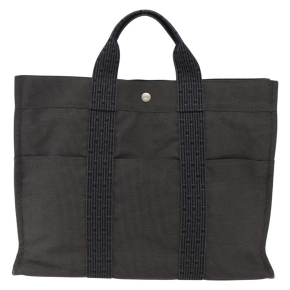 HERMES Her Line Tote MM Hand Bag Canvas Gray Silver Auth 172598