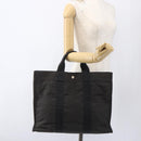 HERMES Her Line Tote MM Hand Bag Canvas Gray Silver Auth 172598-20