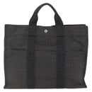 HERMES Her Line Tote MM Hand Bag Canvas Gray Silver Auth 172598-2