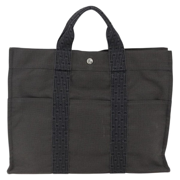 HERMES Her Line Tote MM Hand Bag Canvas Gray Silver Auth 172598