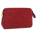 CHANEL Pouch Lamb Skin Red Gold CC Auth 172608-1
