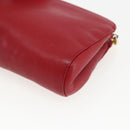 CHANEL Pouch Lamb Skin Red Gold CC Auth 172608-15