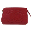 CHANEL Pouch Lamb Skin Red Gold CC Auth 172608-13