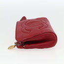 CHANEL Pouch Lamb Skin Red Gold CC Auth 172608-3