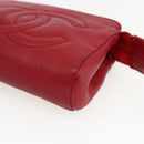 CHANEL Pouch Lamb Skin Red Gold CC Auth 172608-7