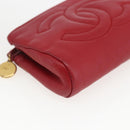 CHANEL Pouch Lamb Skin Red Gold CC Auth 172608-14