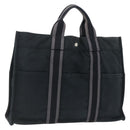 HERMES Fourre Tout MM Hand Bag Canvas Black Silver Auth 172610-1