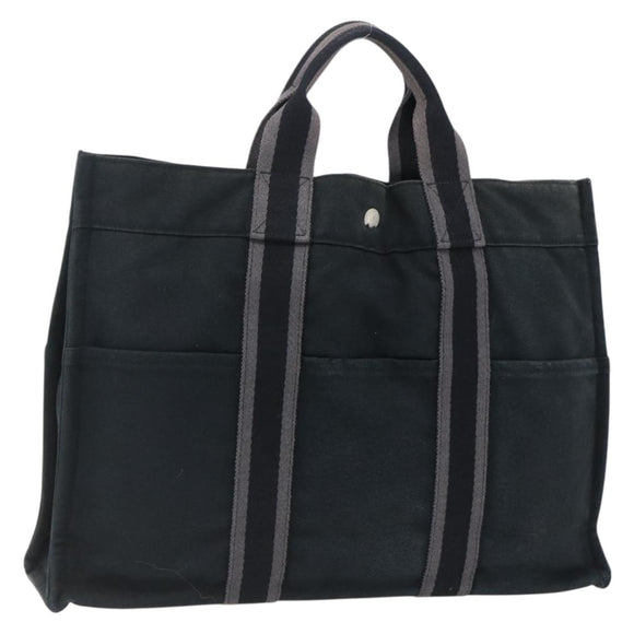 HERMES Fourre Tout MM Hand Bag Canvas Black Silver Auth 172610