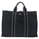 HERMES Fourre Tout MM Hand Bag Canvas Black Silver Auth 172610-2
