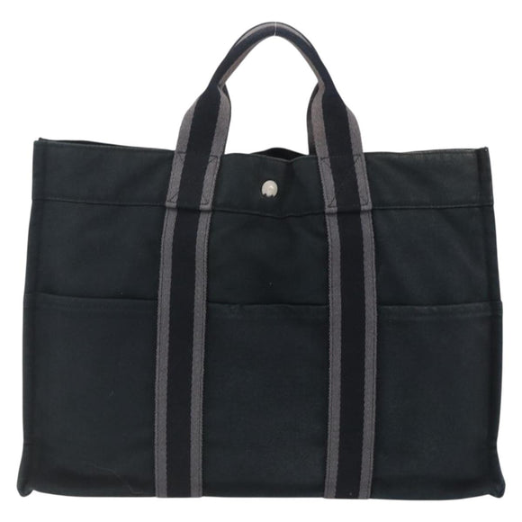 HERMES Fourre Tout MM Hand Bag Canvas Black Silver Auth 172610