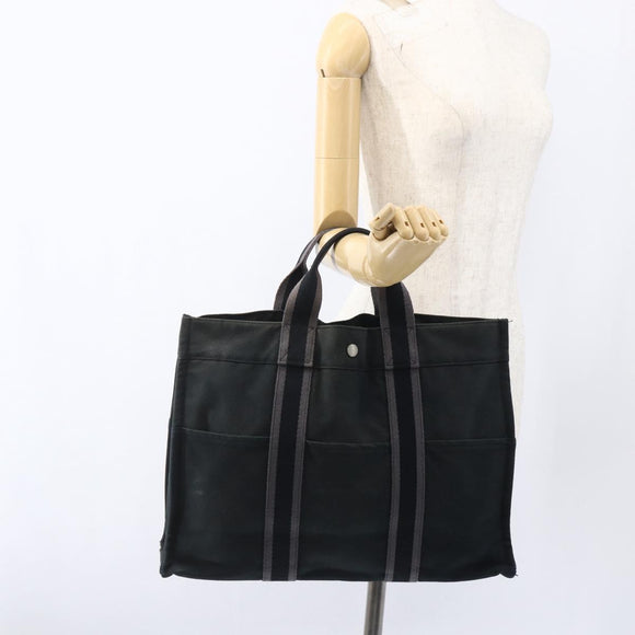 HERMES Fourre Tout MM Hand Bag Canvas Black Silver Auth 172610