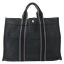 HERMES Fourre Tout MM Hand Bag Canvas Black Silver Auth 172610-3