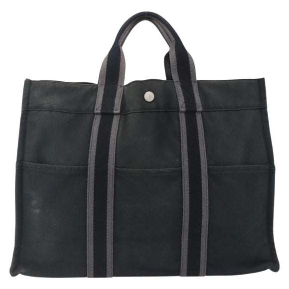 HERMES Fourre Tout MM Hand Bag Canvas Black Silver Auth 172610