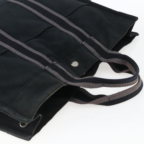 HERMES Fourre Tout MM Hand Bag Canvas Black Silver Auth 172610