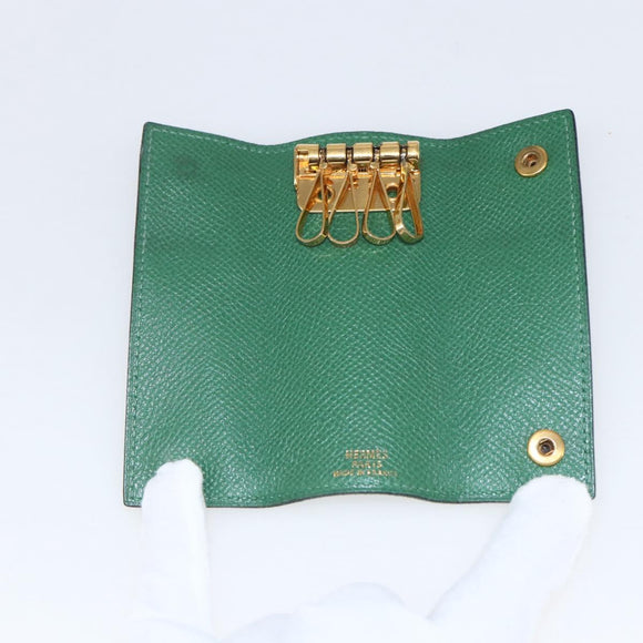 HERMES Etui Cle 4 Key Case Leather Green Gold Auth 172633