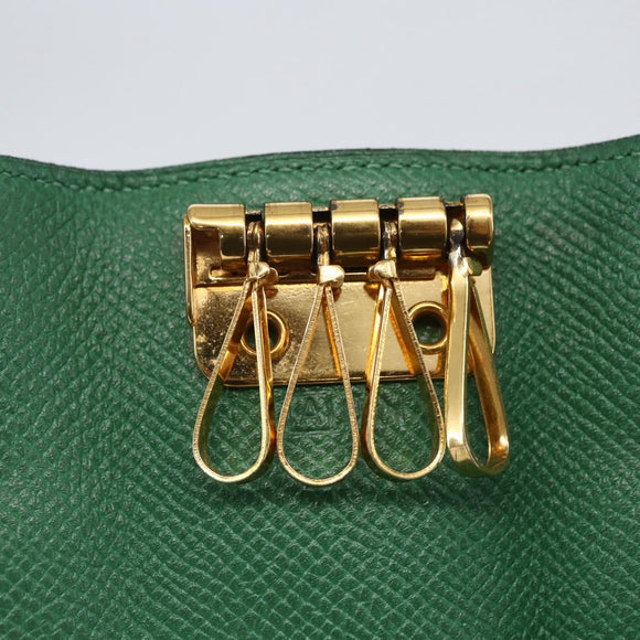 HERMES Etui Cle 4 Key Case Leather Green Gold Auth 172633