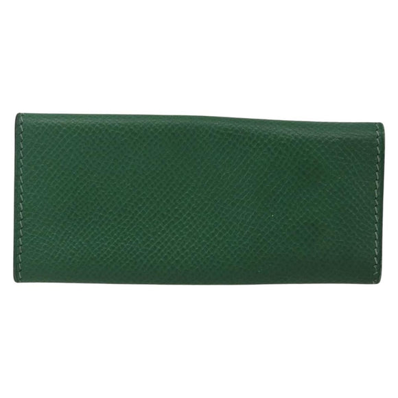 HERMES Etui Cle 4 Key Case Leather Green Gold Auth 172633