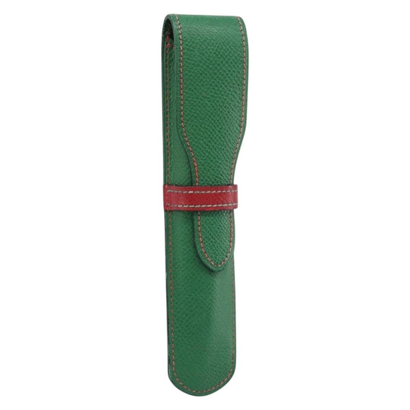 HERMES Pen Case Leather Green Auth 172634