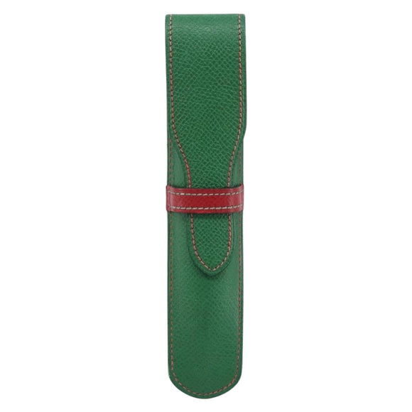 HERMES Pen Case Leather Green Auth 172634