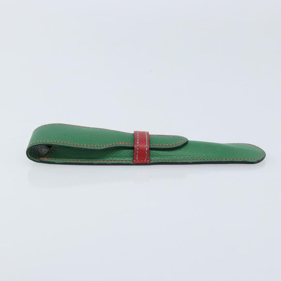 HERMES Pen Case Leather Green Auth 172634