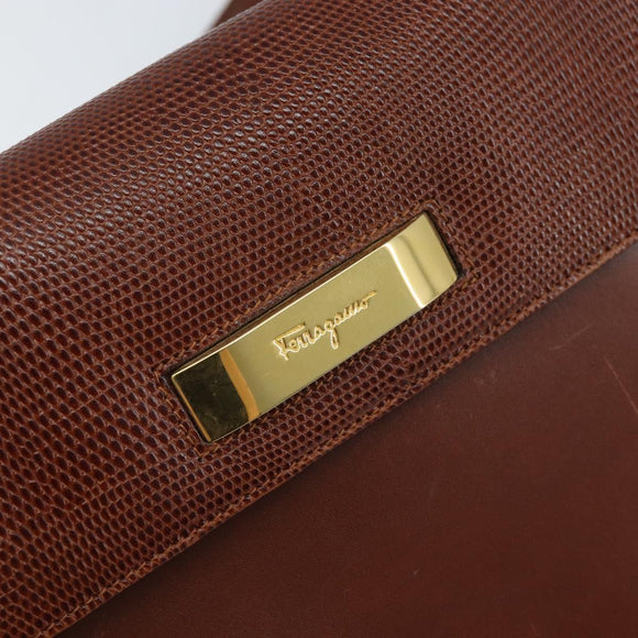 Salvatore Ferragamo Gancini Shoulder Bag Leather Brown Gold Auth 172650