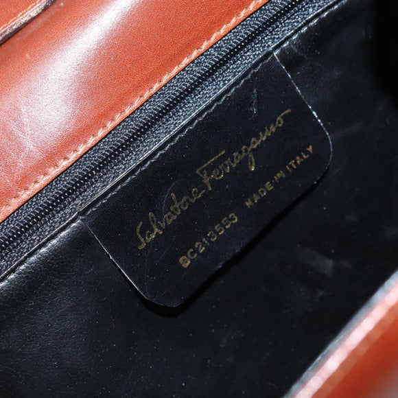 Salvatore Ferragamo Gancini Shoulder Bag Leather Brown Gold Auth 172650
