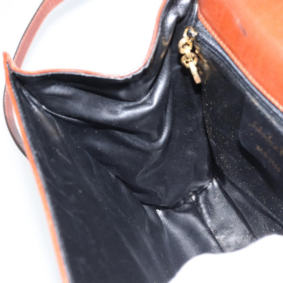 Salvatore Ferragamo Gancini Shoulder Bag Leather Brown Gold Auth 172650